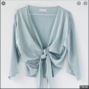 Nicole Satin Tie-Front Boho Minimal Hipster Hippie Art Deco Chic Hip Peasant Top